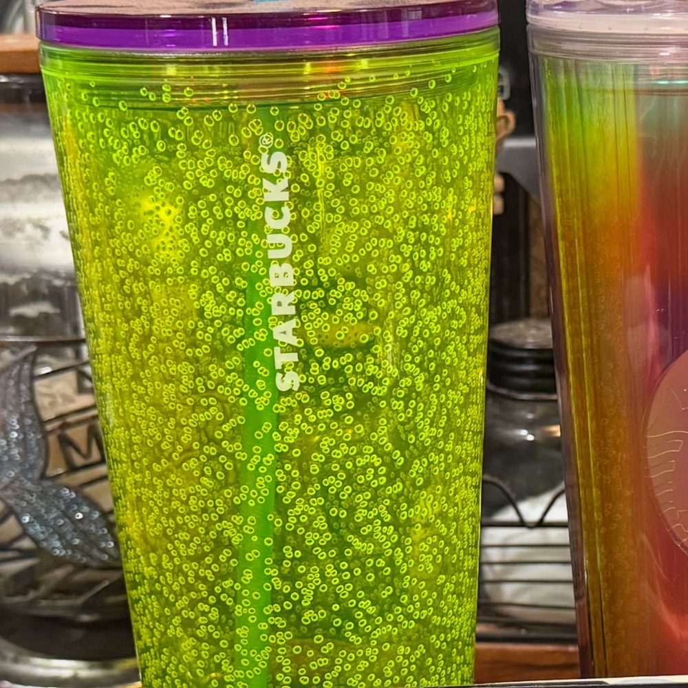 Starbucks Neon Green Tumbler with Purple Lid